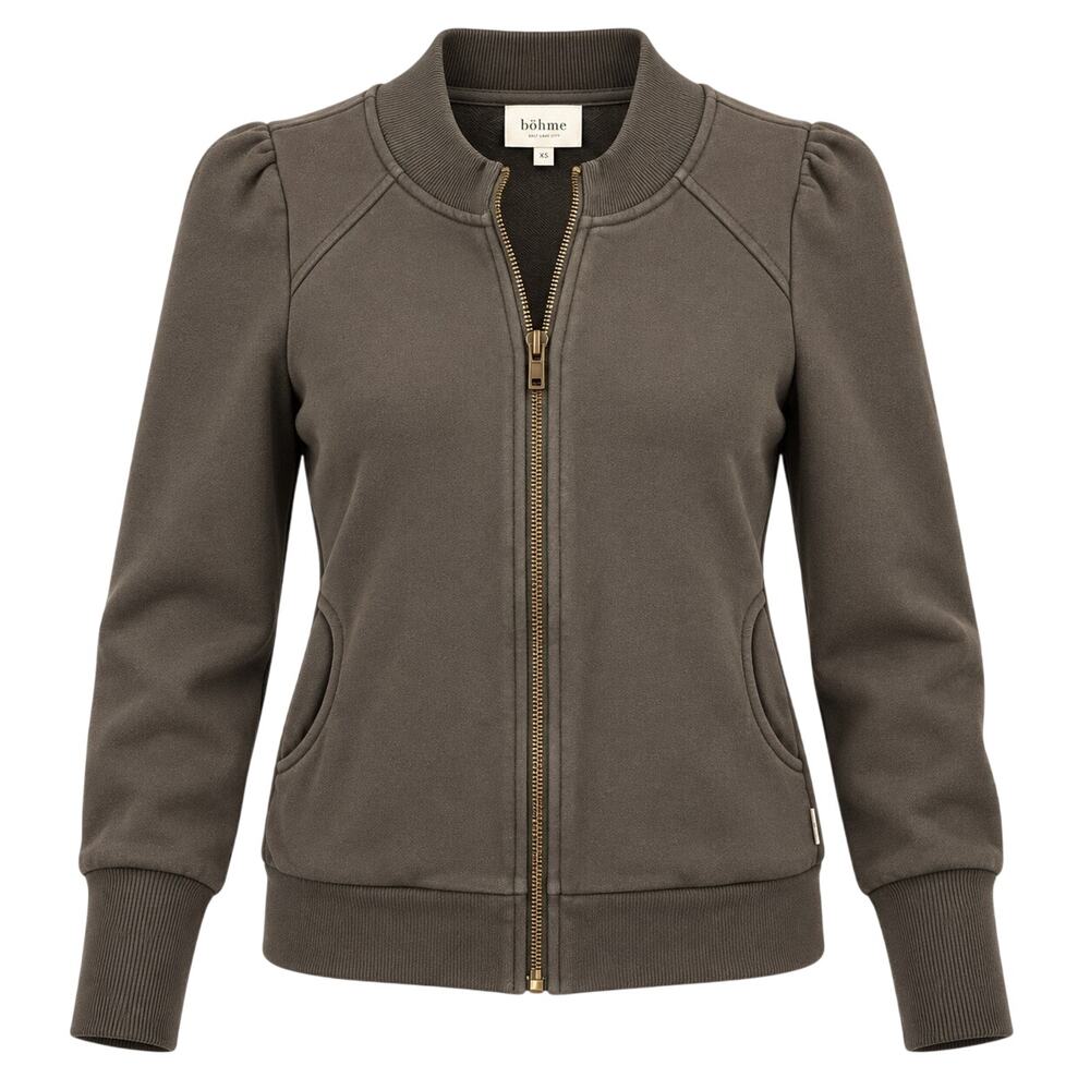 Böhme Olive Brown Puff Sleeve Bomber Jacket XS Cotton Y2K Moto Utility